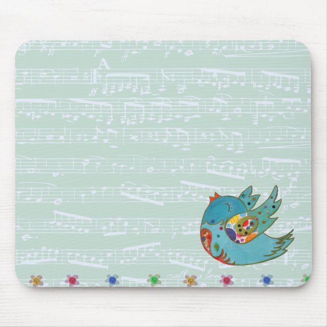 Cute bird flying and singing mouse mat (Front)