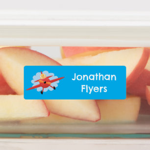 Cute bird flying red aeroplane cartoon illustratio