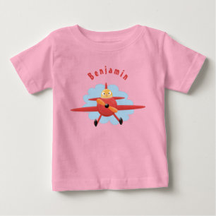 Cute bird flying red aeroplane cartoon illustratio baby T-Shirt