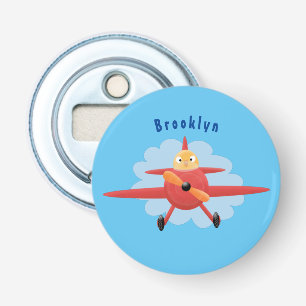 Cute bird flying red aeroplane cartoon illustratio bottle opener