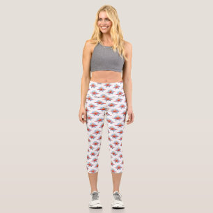 Cute bird flying red aeroplane cartoon illustratio capri leggings
