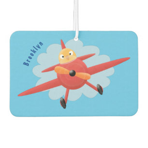 Cute bird flying red aeroplane cartoon illustratio car air freshener