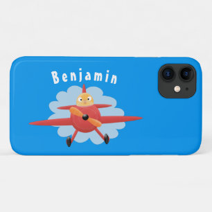 Cute bird flying red aeroplane cartoon illustratio iPhone 11 case
