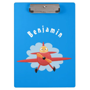 Cute bird flying red aeroplane cartoon illustratio clipboard