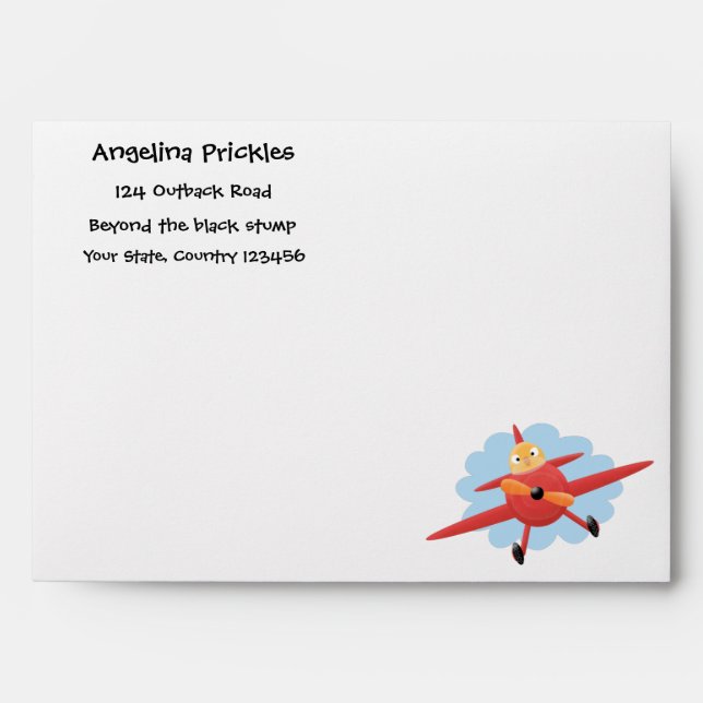 Cute bird flying red aeroplane cartoon illustratio envelope (Front)