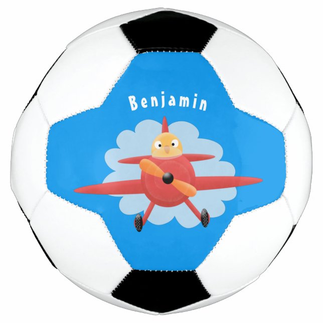 Cute bird flying red aeroplane cartoon illustratio football (Front)