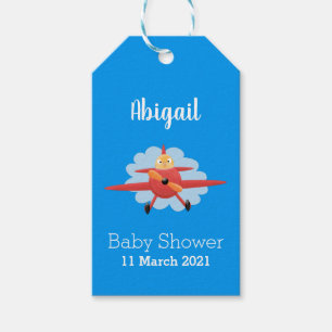 Cute bird flying red aeroplane cartoon illustratio gift tags