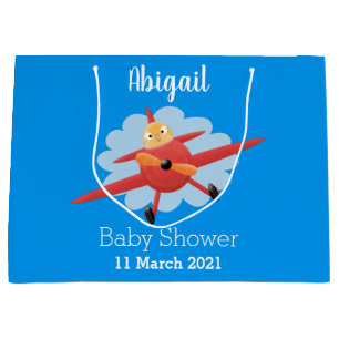 Cute bird flying red aeroplane cartoon illustratio large gift bag