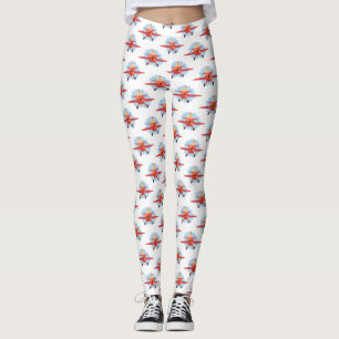 Cute bird flying red aeroplane cartoon illustratio leggings
