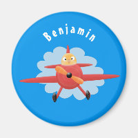 Cute bird flying red aeroplane cartoon illustratio