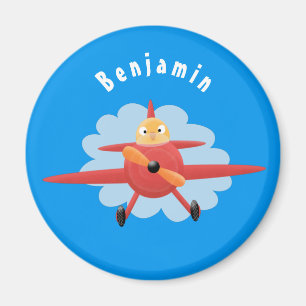 Cute bird flying red aeroplane cartoon illustratio magnet