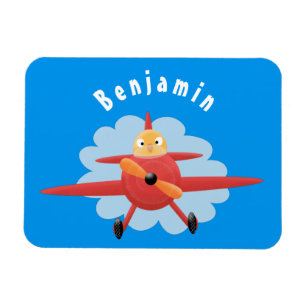 Cute bird flying red aeroplane cartoon illustratio magnet