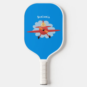 Cute bird flying red aeroplane cartoon illustratio pickleball paddle