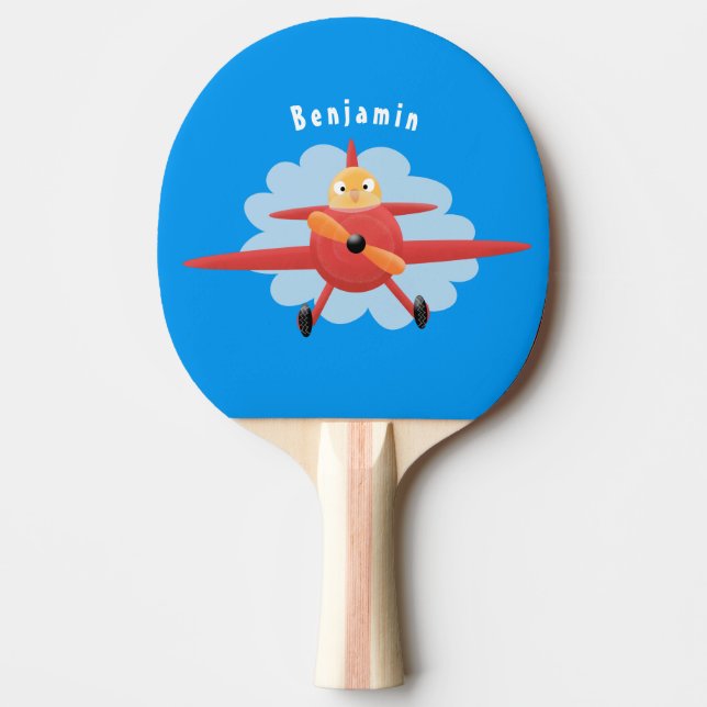 Cute bird flying red aeroplane cartoon illustratio ping pong paddle (Front)