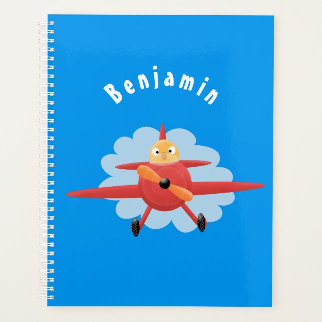 Cute bird flying red aeroplane cartoon illustratio planner (Front)