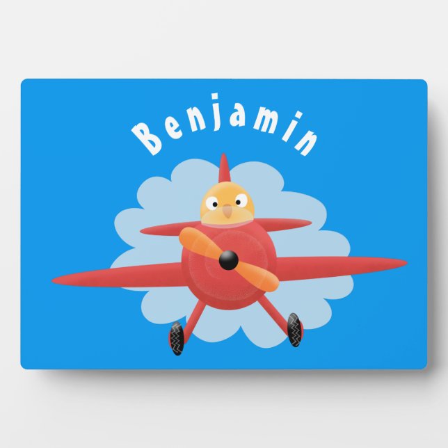 Cute bird flying red aeroplane cartoon illustratio plaque (Front)