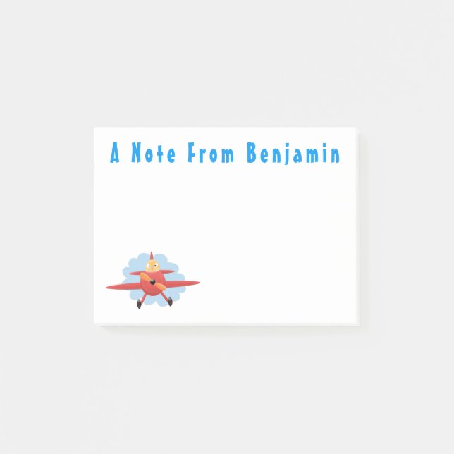 Cute bird flying red aeroplane cartoon illustratio post-it notes (Front)