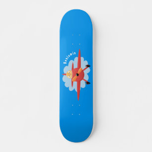 Cute bird flying red aeroplane cartoon illustratio skateboard