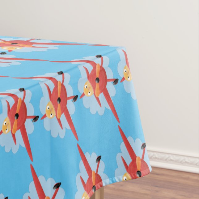 Cute bird flying red aeroplane cartoon illustratio tablecloth (In Situ)