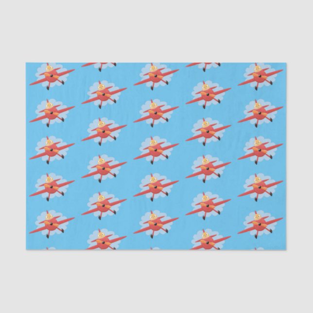 Cute bird flying red aeroplane cartoon illustratio tissue paper (Front)