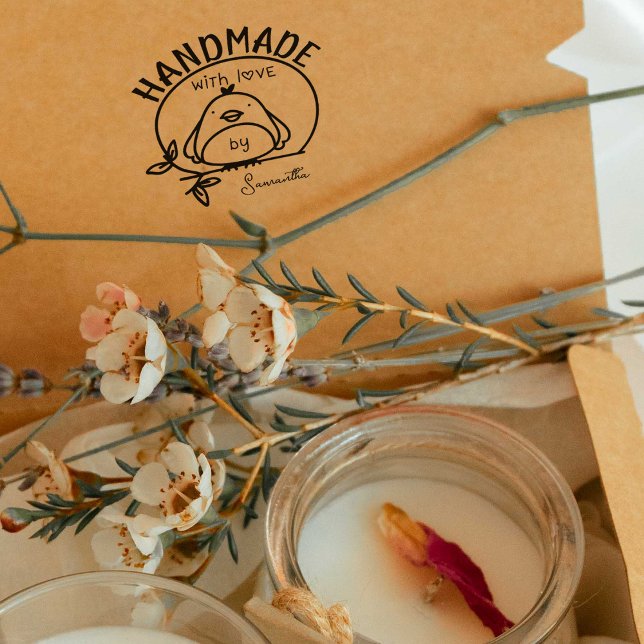 Cute Bird Handmade with Love by (custom name)  Rubber Stamp (Creator Uploaded)