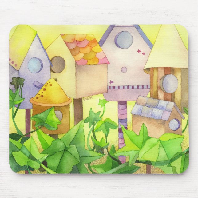 Cute Bird Houses Mouse Mat (Front)