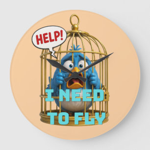 Cute Bird in a Cage Freedom & Animal Large Clock