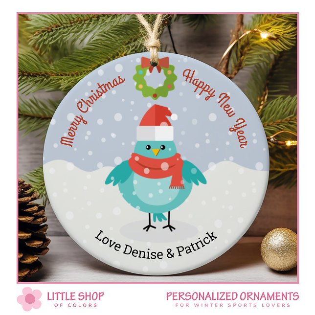 Cute Bird in Snow Christmas Ceramic Ornament (Creator Uploaded)