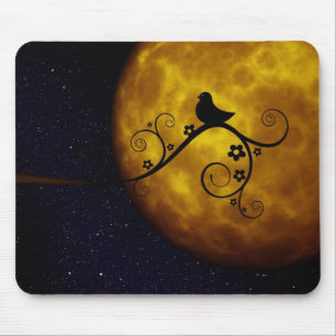 Cute Bird in the Moonlight Mouse Mat