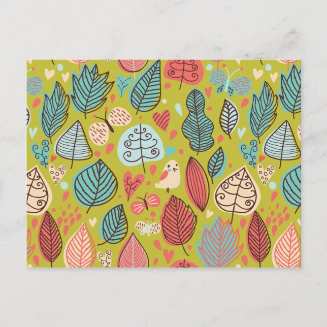 Cute Bird/Leaf Pattern Postcard (Front)