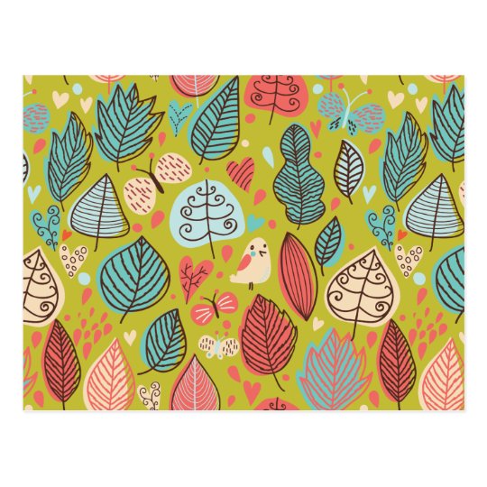 Cute Bird/Leaf Pattern Postcard