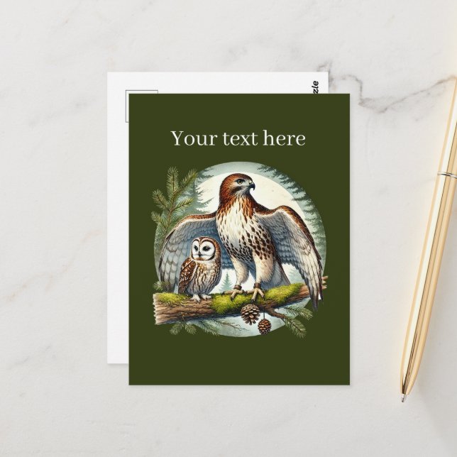 Cute bird lovers eagle owl  postcard (Front/Back In Situ)