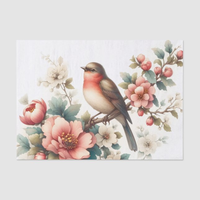 Cute bird lovers flowers decoupage  tissue paper (Front)