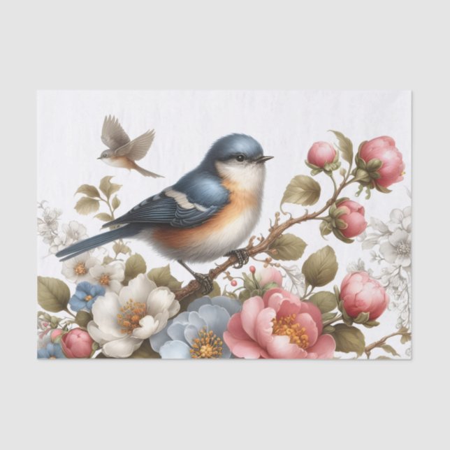 Cute bird lovers flowers decoupage  tissue paper (Front)