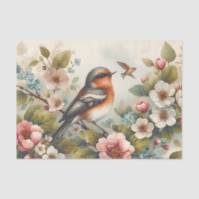 Cute bird lovers flowers decoupage  tissue paper (Front)