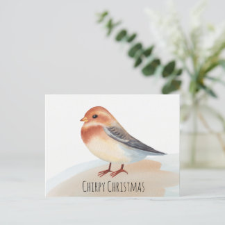 Cute bird Merry Christmas watercolor Chirpy Holiday Postcard