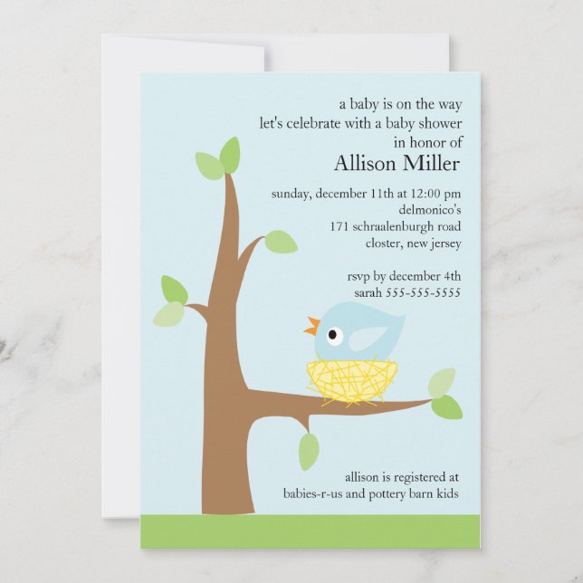 Cute Bird Nest Baby Boy Baby Shower Invitation (Front)