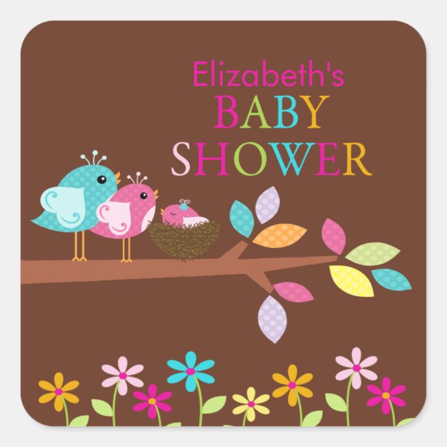 Cute Bird Nest Thank You Baby Shower Square Square Sticker (Front)