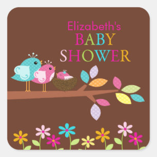 Cute Bird Nest Thank You Baby Shower Square Square Sticker