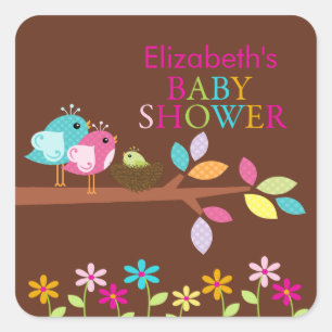Cute Bird Nest Thank You Baby Shower Square Square Sticker