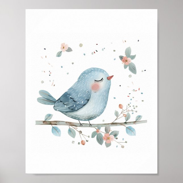 Cute Bird Nursery Friends Love Animal Flowers Poster (Front)
