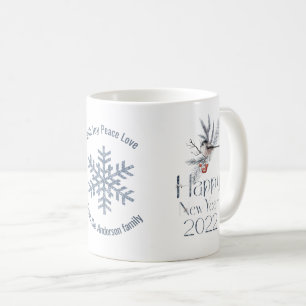 Cute Bird On A Branch. Red Berries. Happy New Year Coffee Mug