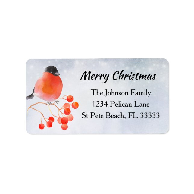 Cute Bird on Berry Branch Holiday Return Address Label (Front)
