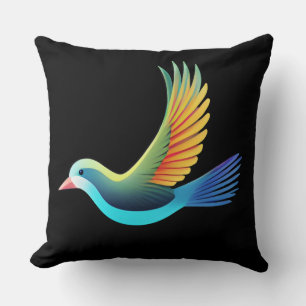 Cute Bird on Black Background Cushion