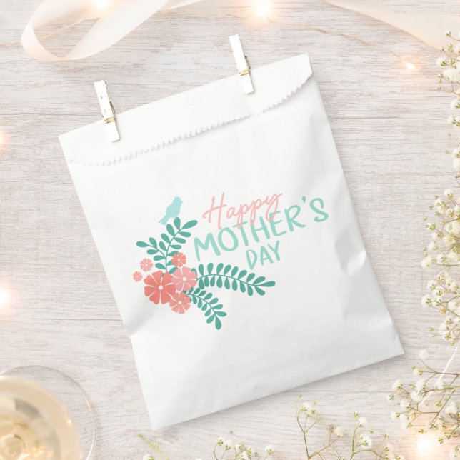 Cute bird on flower mother's day design favour bags (Clipped)