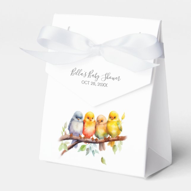 Cute Bird on Tree Branch Baby Shower Favour Box (Front Side)