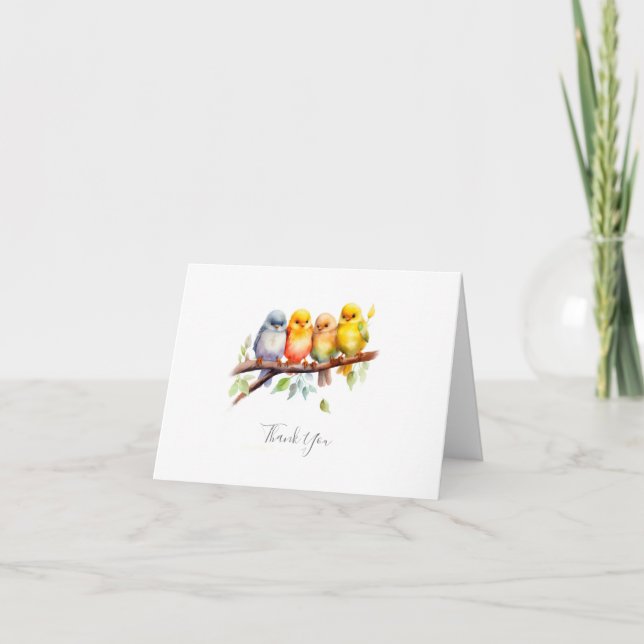 Cute Bird on Tree Branch Baby Shower Thank You Card (Front)
