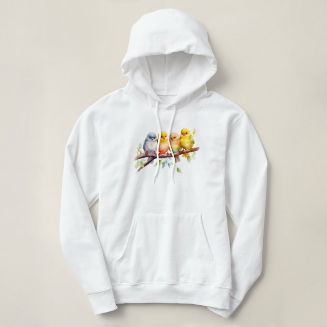 Cute Bird on Tree Branch Hoodie (Design Front)