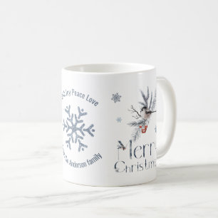 Cute Bird Pine Branch Red Berries Merry Christmas Coffee Mug