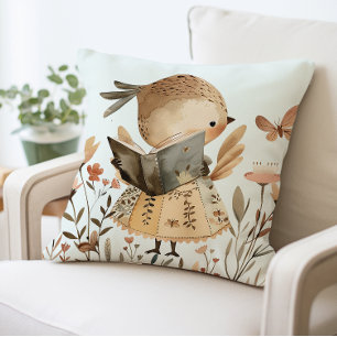 Cute Bird Reading Pillow, Adorable Animal Cushion